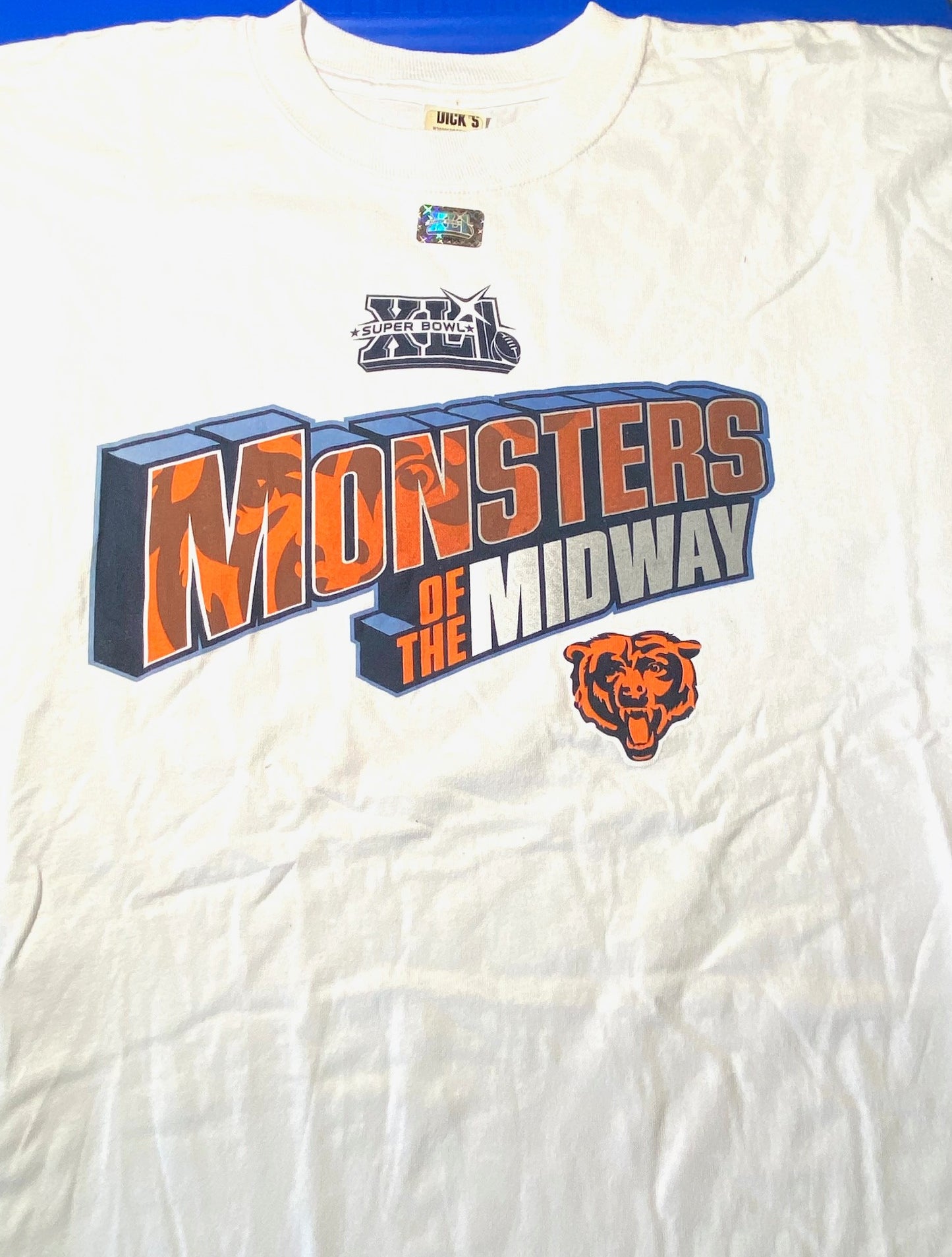 Chicago Bears "Monsters of the Midway" 2007 Super Bowl Adult XL White NOS T-Shirt