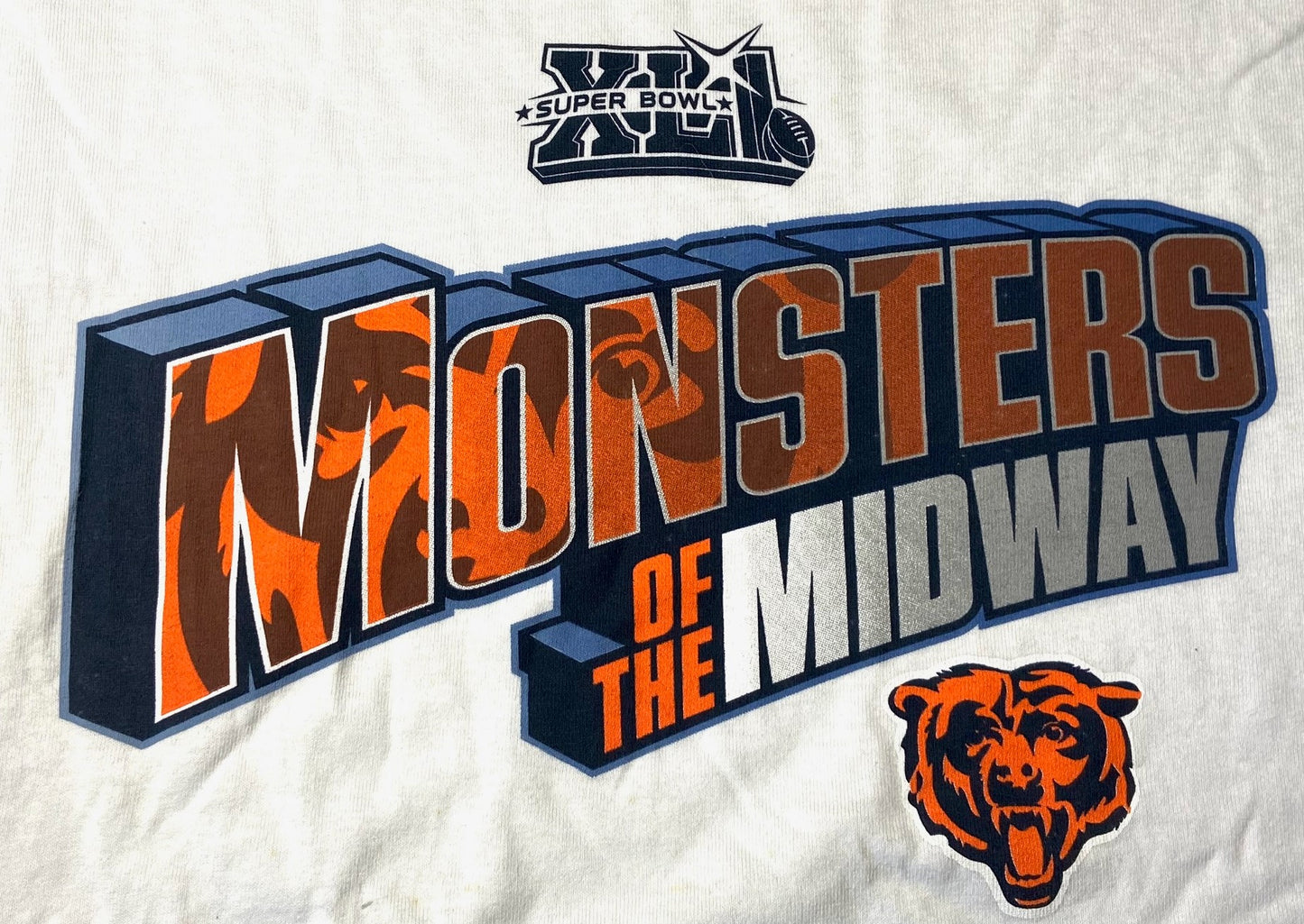 Chicago Bears "Monsters of the Midway" 2007 Super Bowl Adult XL White NOS T-Shirt
