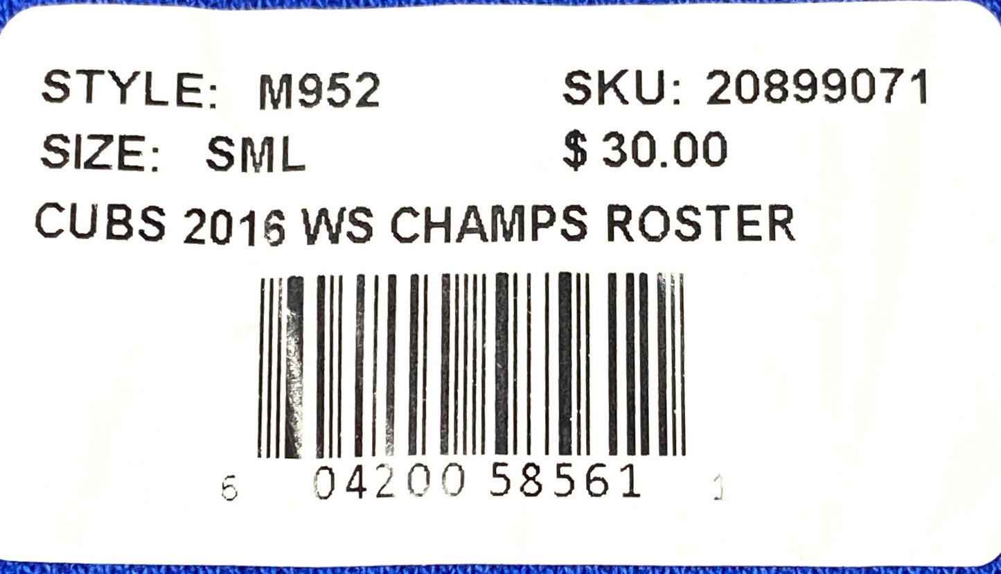 Chicago Cubs MLB 2016 World Series Champs 2-Sided NOS Print T-Shirt