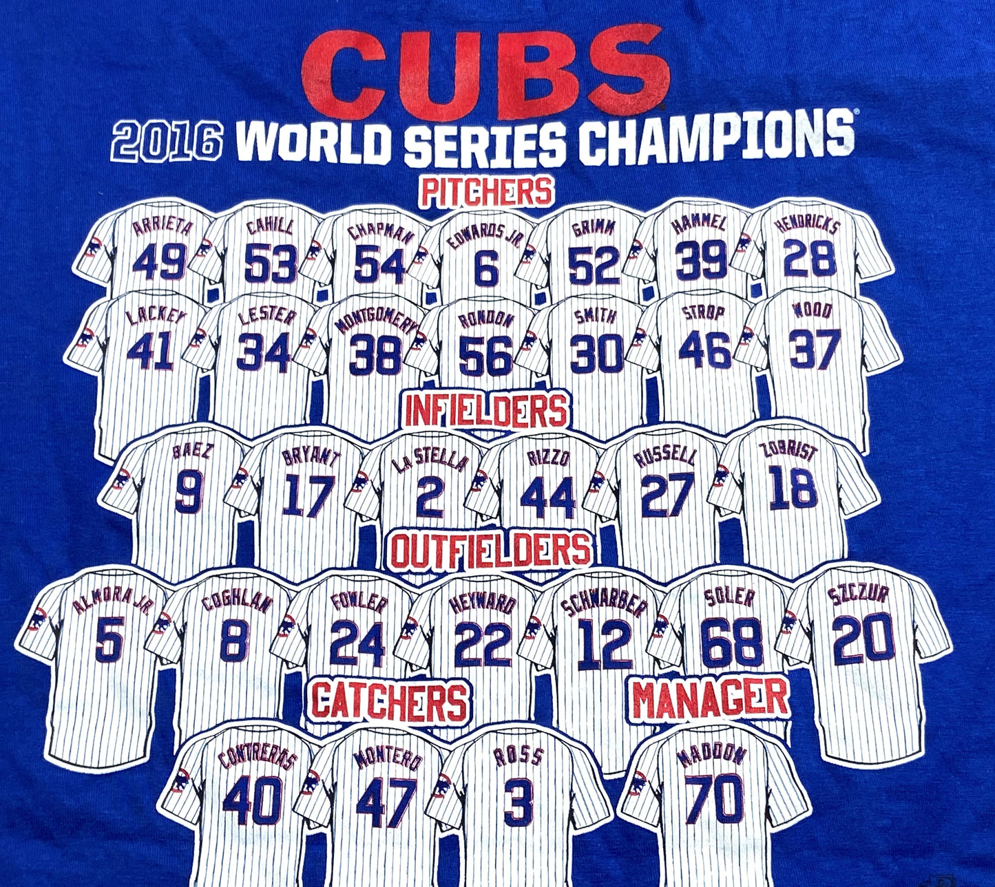 Chicago Cubs MLB 2016 World Series Champs 2-Sided NOS Print T-Shirt