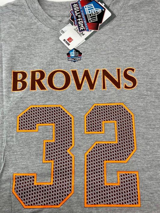 Jim Brown #32 NFL Cleveland Browns Men's and Women's NOS Gray HOF T-Shirt